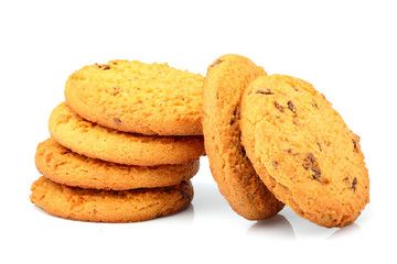 Appetizing oatmeal cookies with chocolate chips isolated.