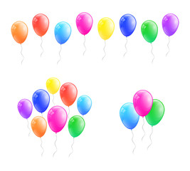 Bunches of colorful helium balloons. Vector.