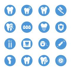 Dental care, teeth circular icons set