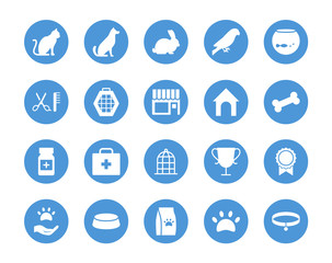 Pet shop circular icons set