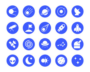 Space circular icons set