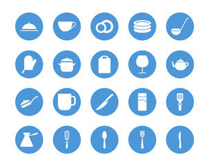 Kitchen utensil circular icons set