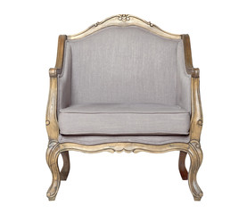 Grey textile classic chair isolated on white background