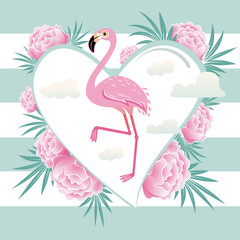 Vector illustration pink flamingo couple. Cool flamingo decorative flat design element.