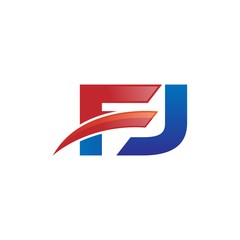 modern vector initial letters logo swoosh fj red blue