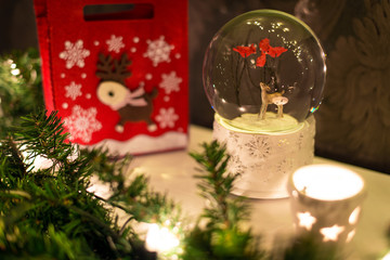 Christmas. Room with fireplace and christmas tree