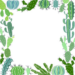 Cacti. Square floral frame. Vector illustration with place for text.