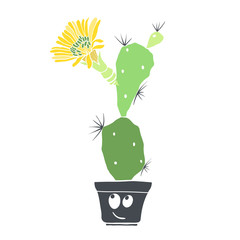 Flowering cactus in a pot. Cartoon vector illustration on white background, isolated element for design.