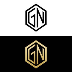 initial letters logo gn black and gold monogram hexagon shape vector