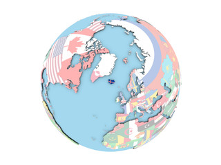 Iceland on globe isolated