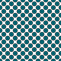 Fototapeta na wymiar Blue and Black Mandala Seamless Pattern on a White Background