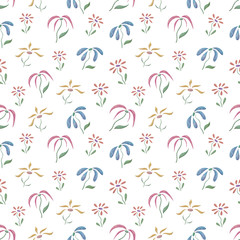 Watercolor Floral Seamless Pattern on a White Background