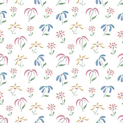 Naklejka premium Watercolor Floral Seamless Pattern on a White Background