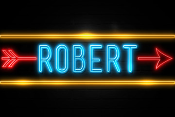 Robert  - fluorescent Neon Sign on brickwall Front view - obrazy, fototapety, plakaty