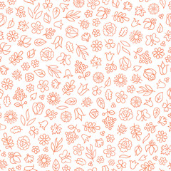 Flower icon seamless pattern. Floral leaves, flowers white texture