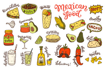 Mexican cuisine, sketch doodle food set - 170655228