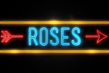 Roses  - fluorescent Neon Sign on brickwall Front view