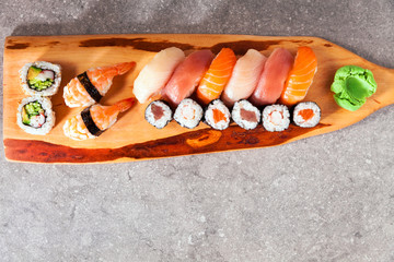 Japanese food on grey stone background