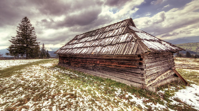 Old wooden house in Carpathian mountains