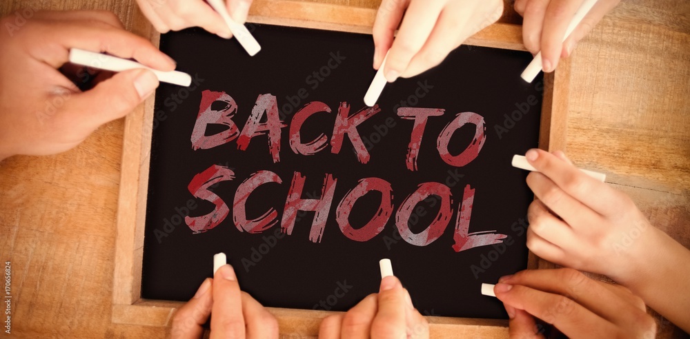 Poster composite image of graphic image of red back to school text