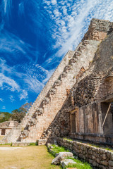 Obraz premium Stairway of the Pyramid of the Magician (Piramide del adivino) in ancient Mayan city Uxmal, Mexico