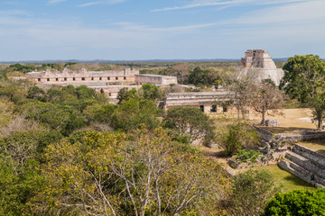 Fototapeta na wymiar Aerial view of the ruins of the ancient Mayan city Uxmal, Mexico