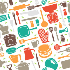 Seamless Pattern of Kitchen Utensil in Retro Style