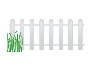 white wooden fence and green grass- vector illustration