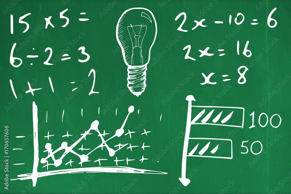 Poster composite image of light bulb with formulas