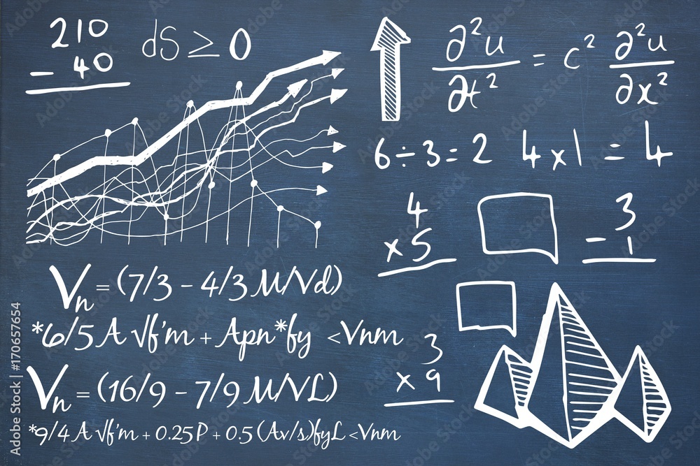 Poster Composite image of mathematical equations with graph and