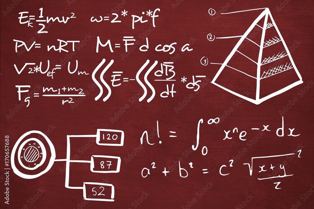 Poster composite image of mathematical equations with triangle shape