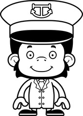 Cartoon Smiling Boat Captain Chimpanzee