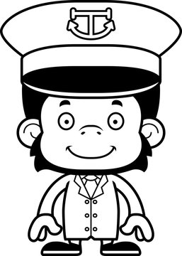 Cartoon Smiling Boat Captain Chimpanzee