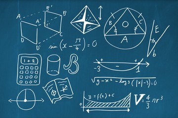 Composite image of geometric shapes with calculator