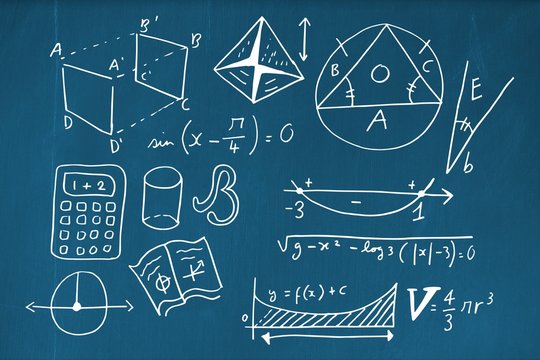 Composite image of geometric shapes with calculator