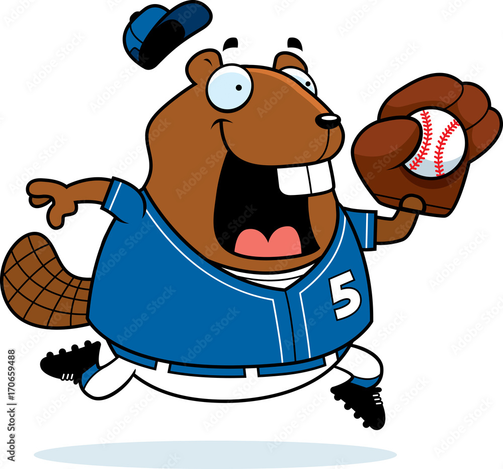 Sticker Cartoon Beaver Baseball