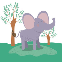 elephant animal caricature in forest landscape background vector illustration