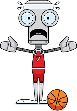 Cartoon Scared Basketball Player Robot
