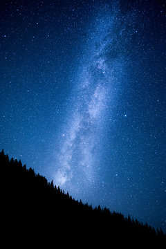 Milky Way above the night mountain forest