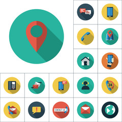 pin location icon, flat set