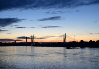 Fototapeta premium Cable-stayed bridge at sunset.