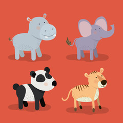 set animal caricature of zoo in color background vector illustration