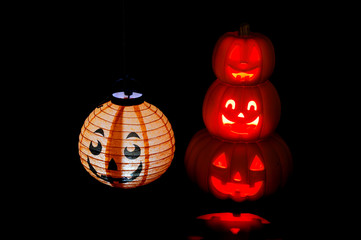 pumpkin lantern for Halloween glowing in dark