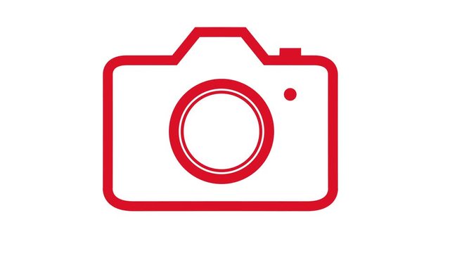 Dslr camera icon animation appearing then animating off loop red