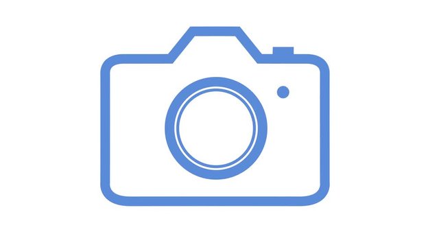 Dslr camera icon animation appearing then animating off loop blue