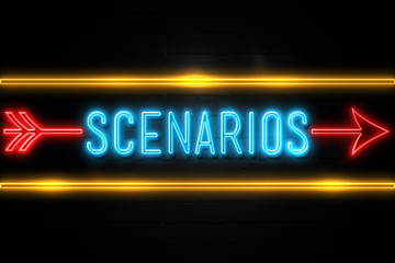 Scenarios  - fluorescent Neon Sign on brickwall Front view