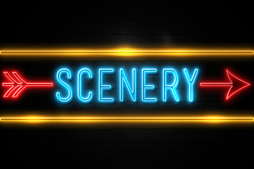 Scenery  - fluorescent Neon Sign on brickwall Front view