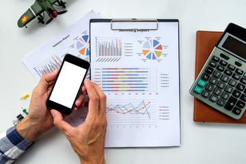 Man hands holding blank screen a smartphone