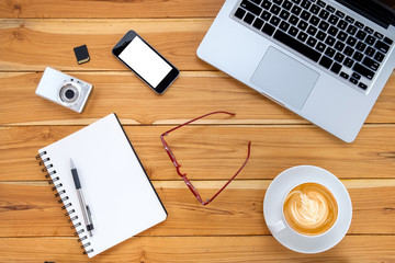Office desk table with laptop