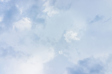 Isolated sky cloudscape with fluffy clouds and bright sun with soft rays during 2017 solar eclipse in Virginia